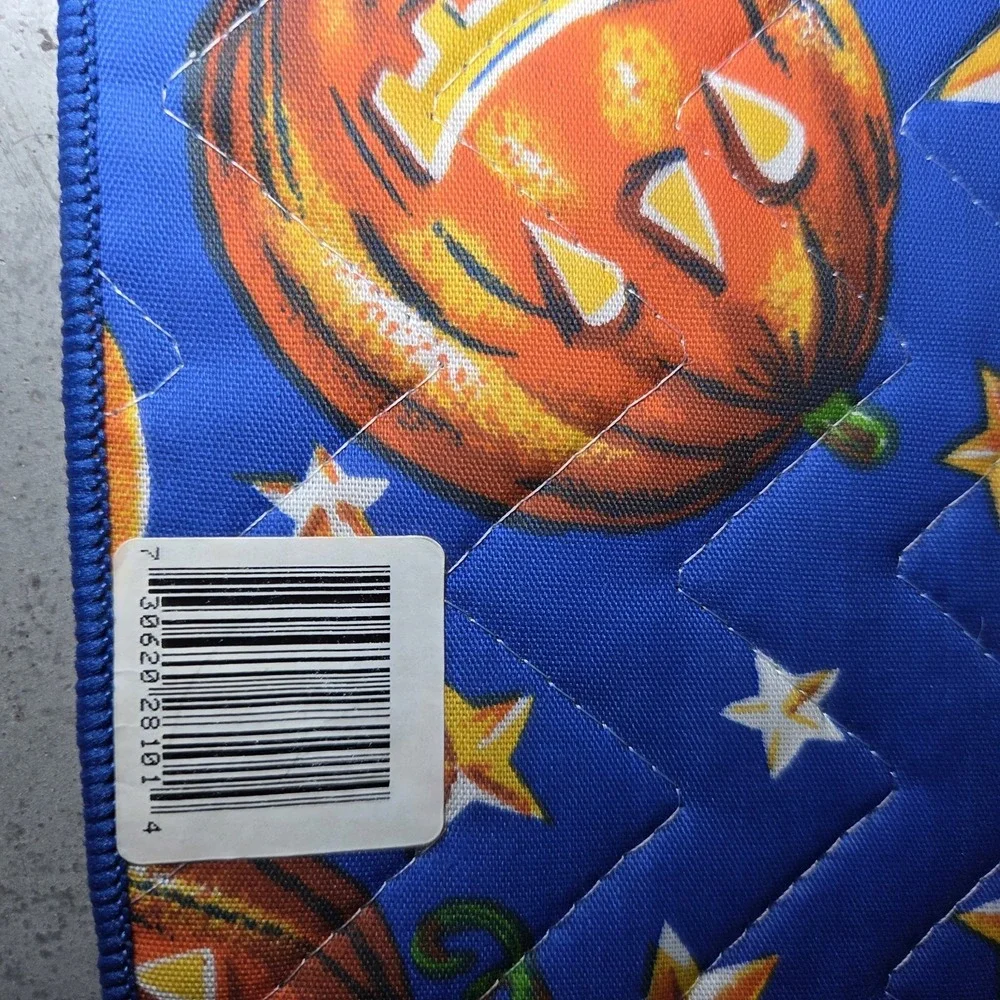 Set of 4 Vintage Halloween Jack-O'-Lantern Quilted Fabric Placemats Pumpkin Moon